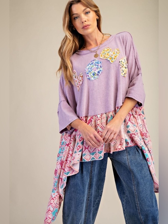 easel Tops - #80 New! Easel Lavender Patchwork Ruffled Swing Tunic